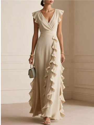 Ruffled Surplice Sleeveless Maxi Dress
