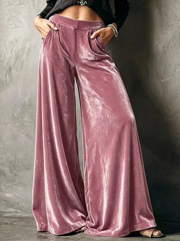 Full Size High-Waisted Wide-Leg Velvet Pants Plus Size
