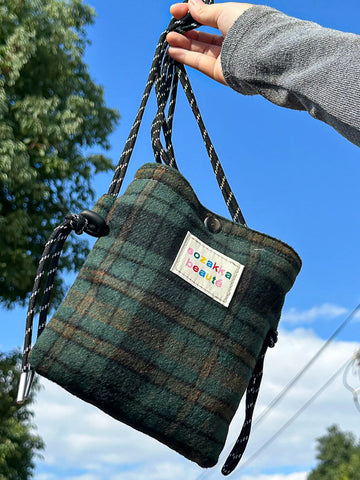 Plaid Pattern Drawstring Crossbody Bag