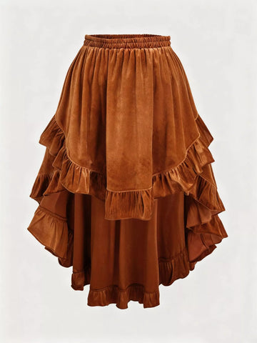 Plus Size Ruffled Velvet Elastic Waist Skirt