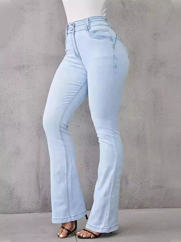 Full Size Wash High Waisted Flare Jeans Plus Size