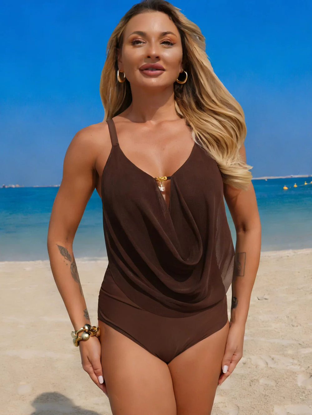 Ruched Solid One Piece Swimsuit