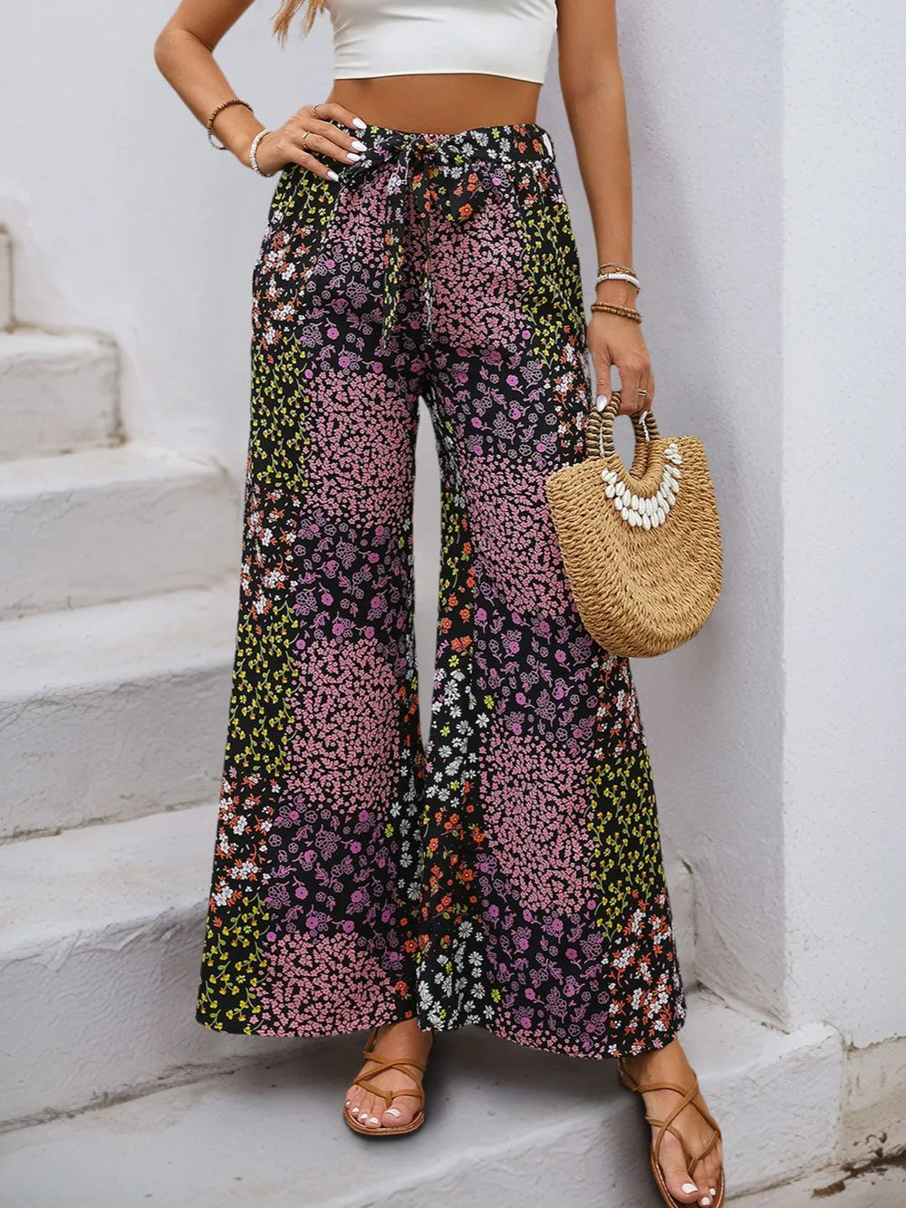 Floral High Rise Wide Leg Pants