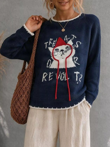Cat Raglan Sleeve Sweater