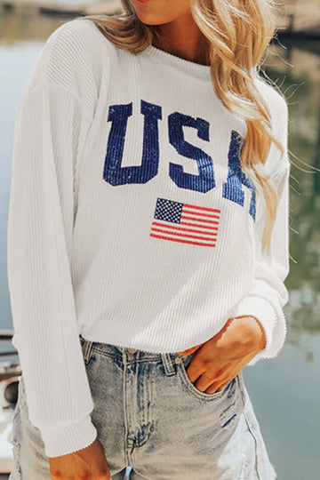 US Flag Corded Long-Sleeve Sweatshirt