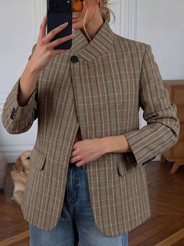 Plaid Single-Button Blazer