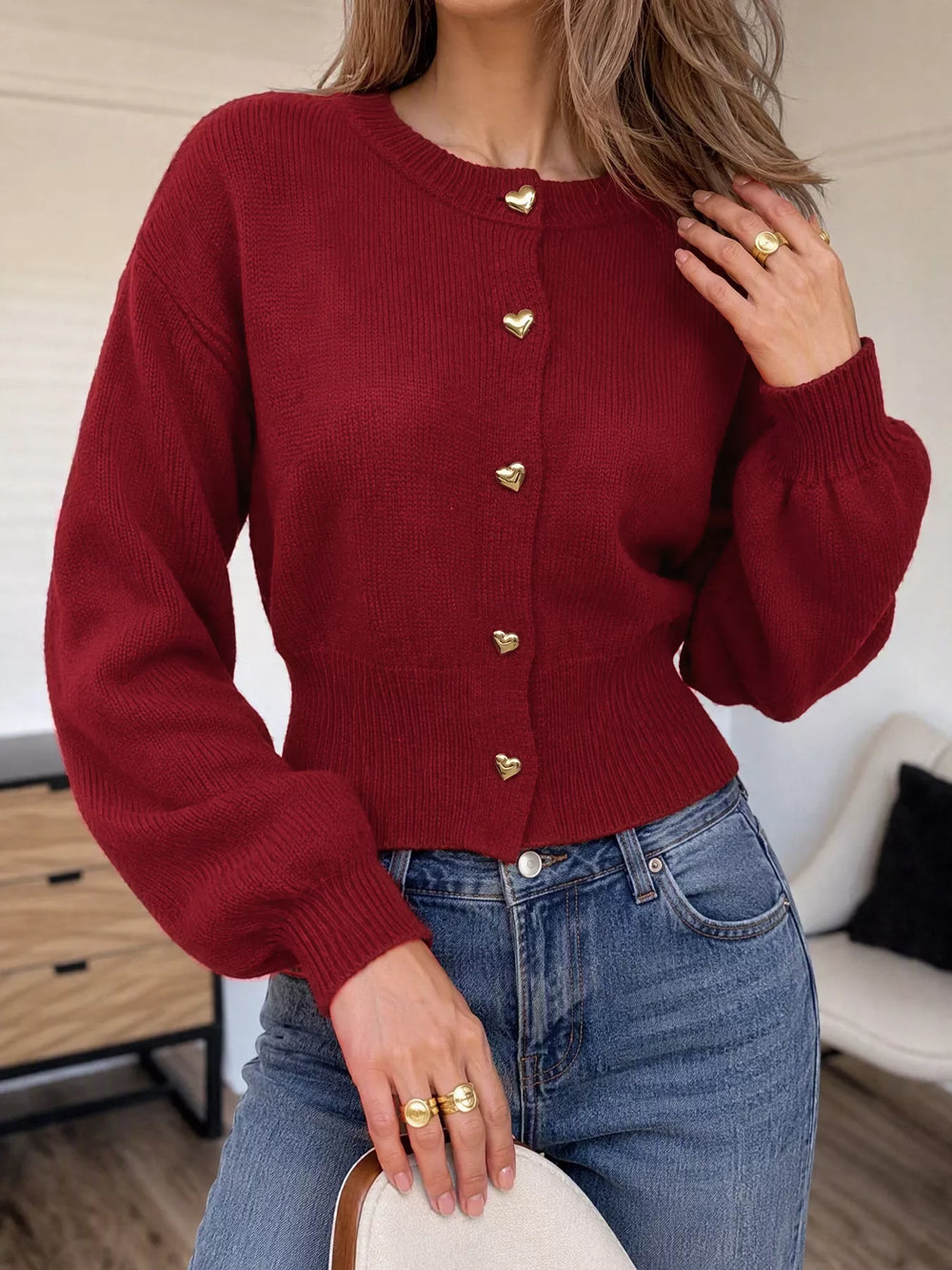 Heart-Button Knit Cardigan