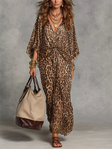 Leopard Print V-Neck Maxi Dress