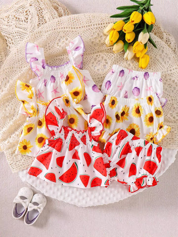 Children's Ruffled Printed Tank and Shorts Set