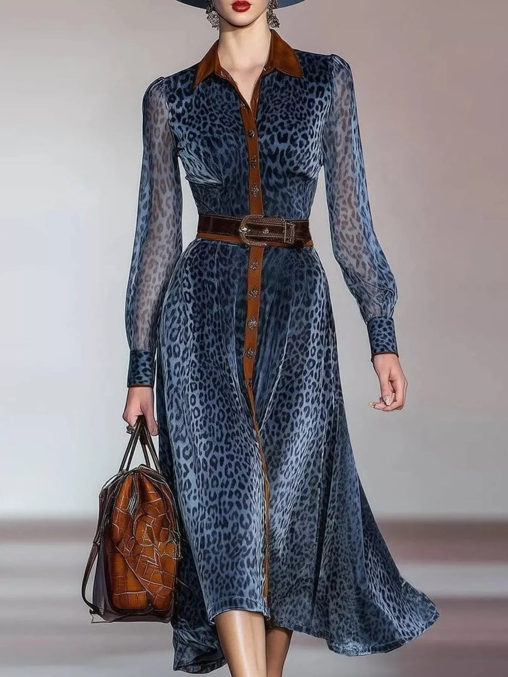 Leopard Print Shirt Dress with Contrast Trim