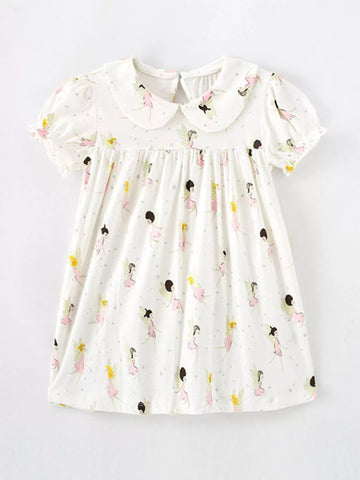 Children's Fairy Print Peter Pan Collar Puff Sleeve Dress