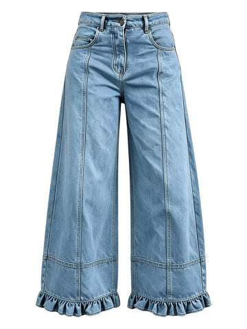 Full Size High-Waisted Wide-Leg Ruffled Hem Jeans Plus Size