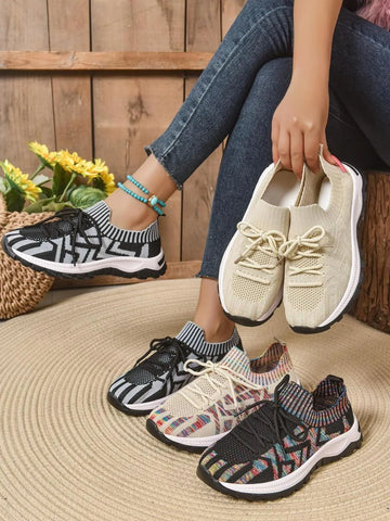 Mesh Knit Lace-Up Athletic Sneakers