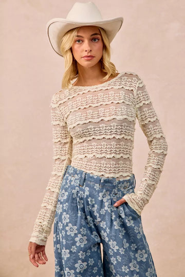 BiBi Ruffles Detail Flower Lace Top