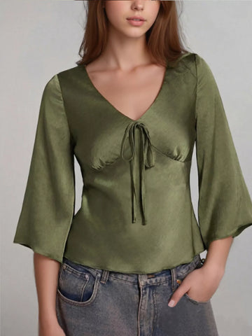 Satin Tie Front Blouse