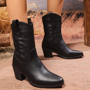 Point Toe Block Heels Boots
