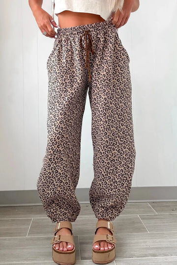 Leopard Print Elastic Waist Ankle Length Pants