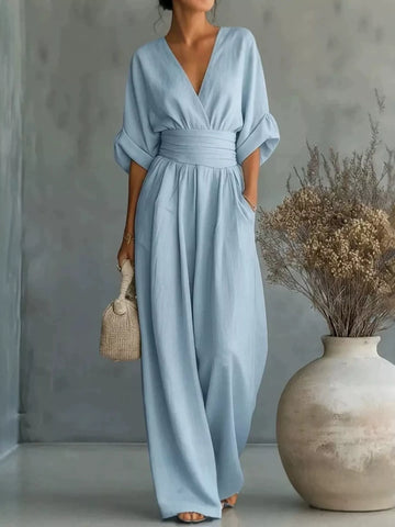 Full Size Half Sleeve Wide-Leg Jumpsuit Plus Size