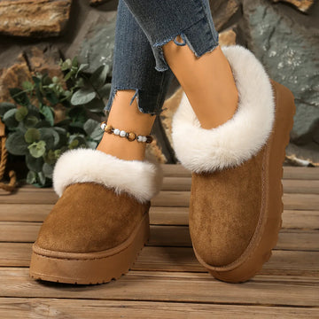 Fuzzy Trim Round Toe Platform Boots