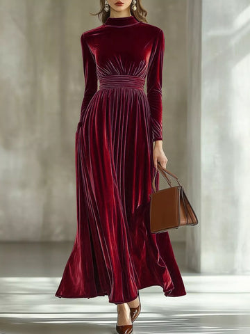 Mock Neck Long Sleeve Maxi Dress