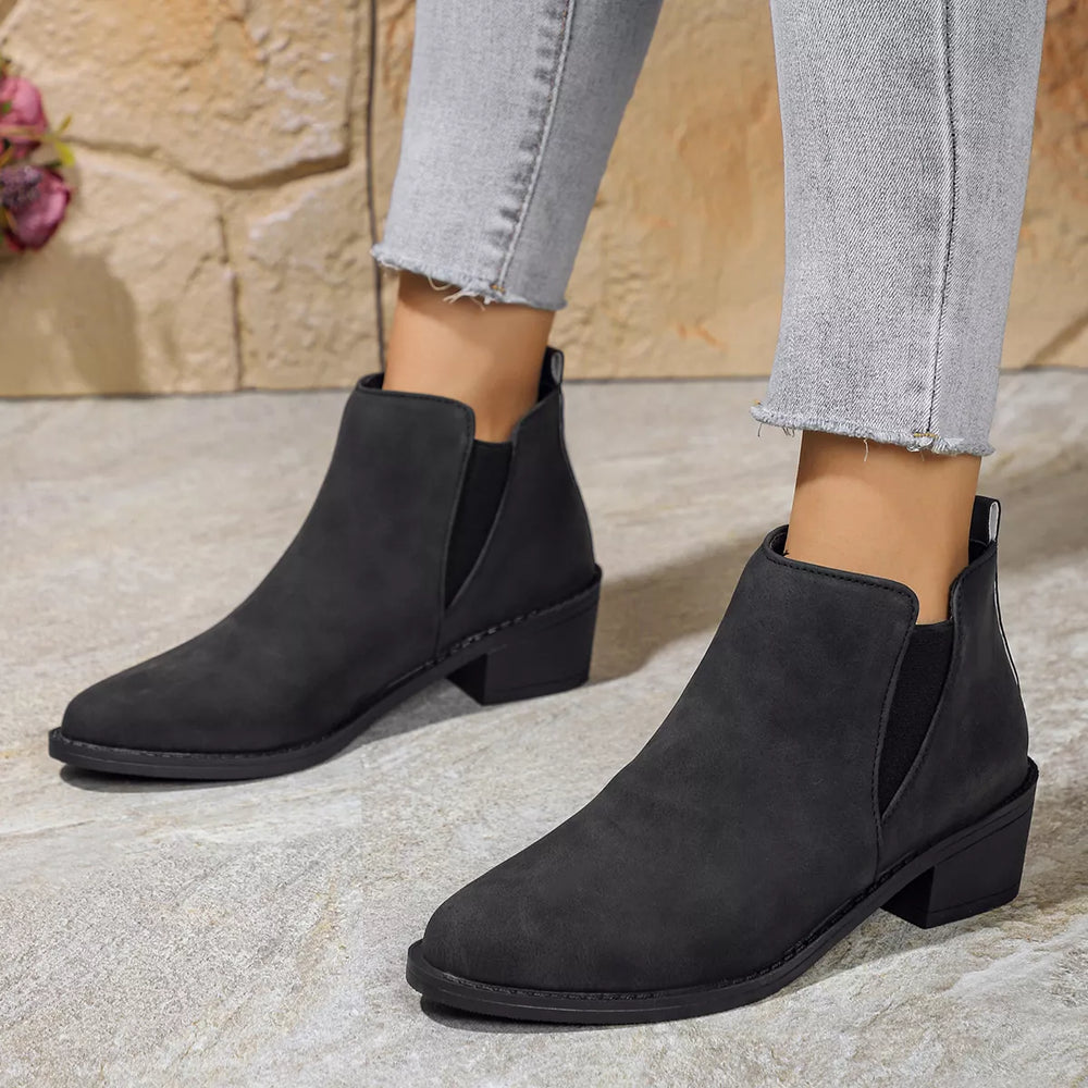 Point Toe Block Heels Ankle Boots