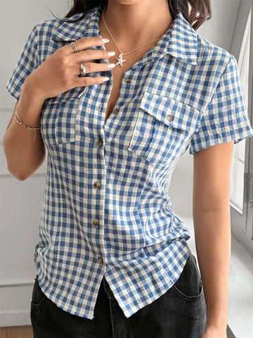 Gingham Check Short Sleeve Button Up Shirt