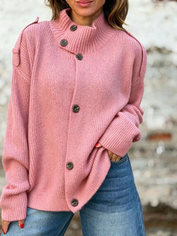 Full Size Button-Up Mock Neck Cardigan Plus Size