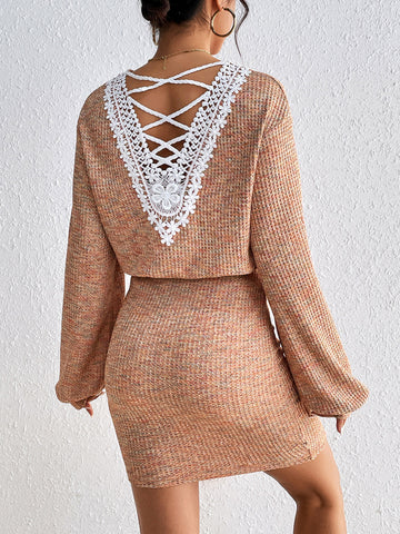 Honey Lace Detail V Neck Mini Dress