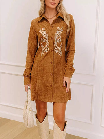 Floral Embroidered Button-Down Shirt Dress