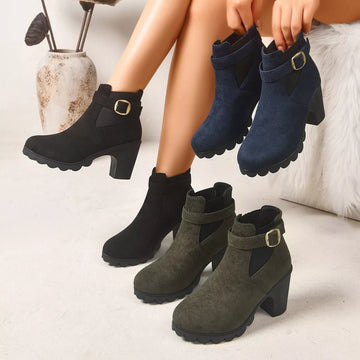Round Toe Block Heels Boots
