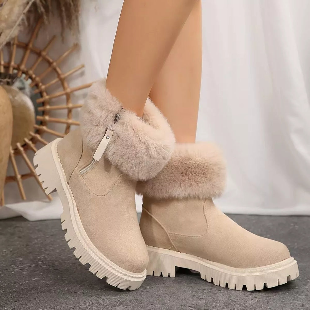 Faux Fur Lined Side-Zip Chunky Platform Ankle Boots