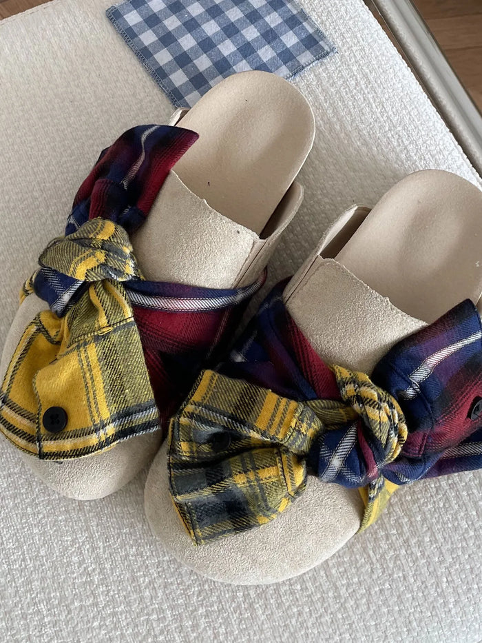 Bow Knot Plaid Comfort Slip Ons