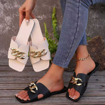 Chain Embellished Slide Sandals