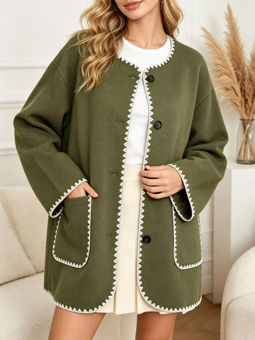 Contrast Trim Button-Front Outerwear