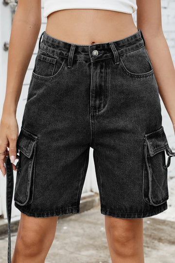 Washed Cargo Denim Shorts