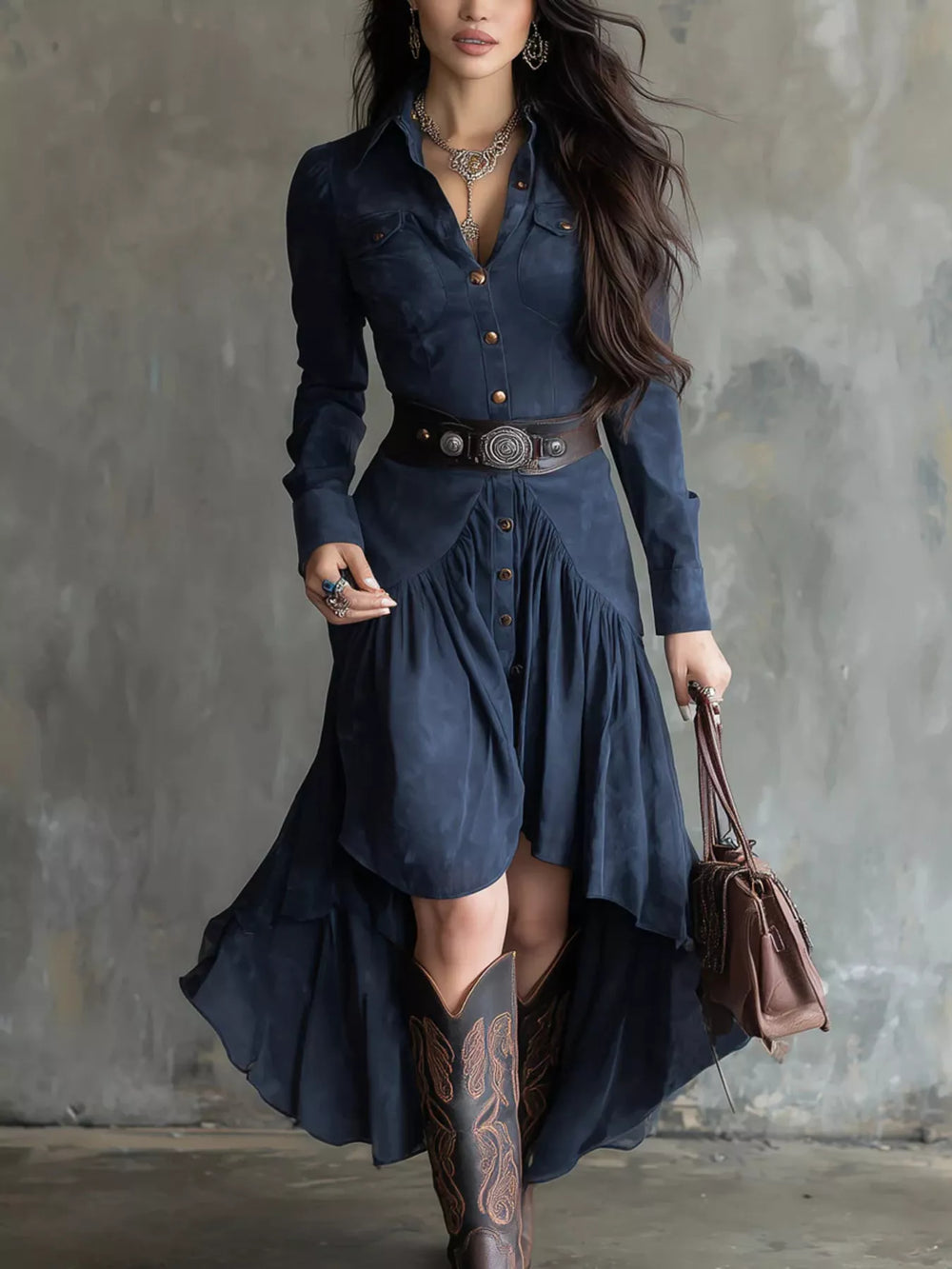 Button-Down High-Low Shirt Dress