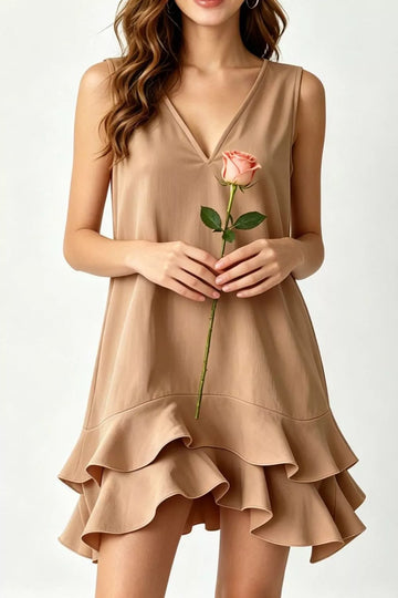 Full Size Sleeveless V Neck Ruffle Hem Mini Dress Plus Size