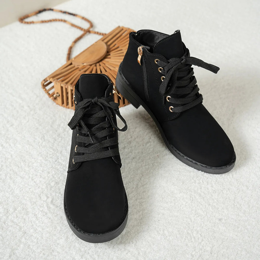 Lace Up Ankle Boots with Heart Charm Detail