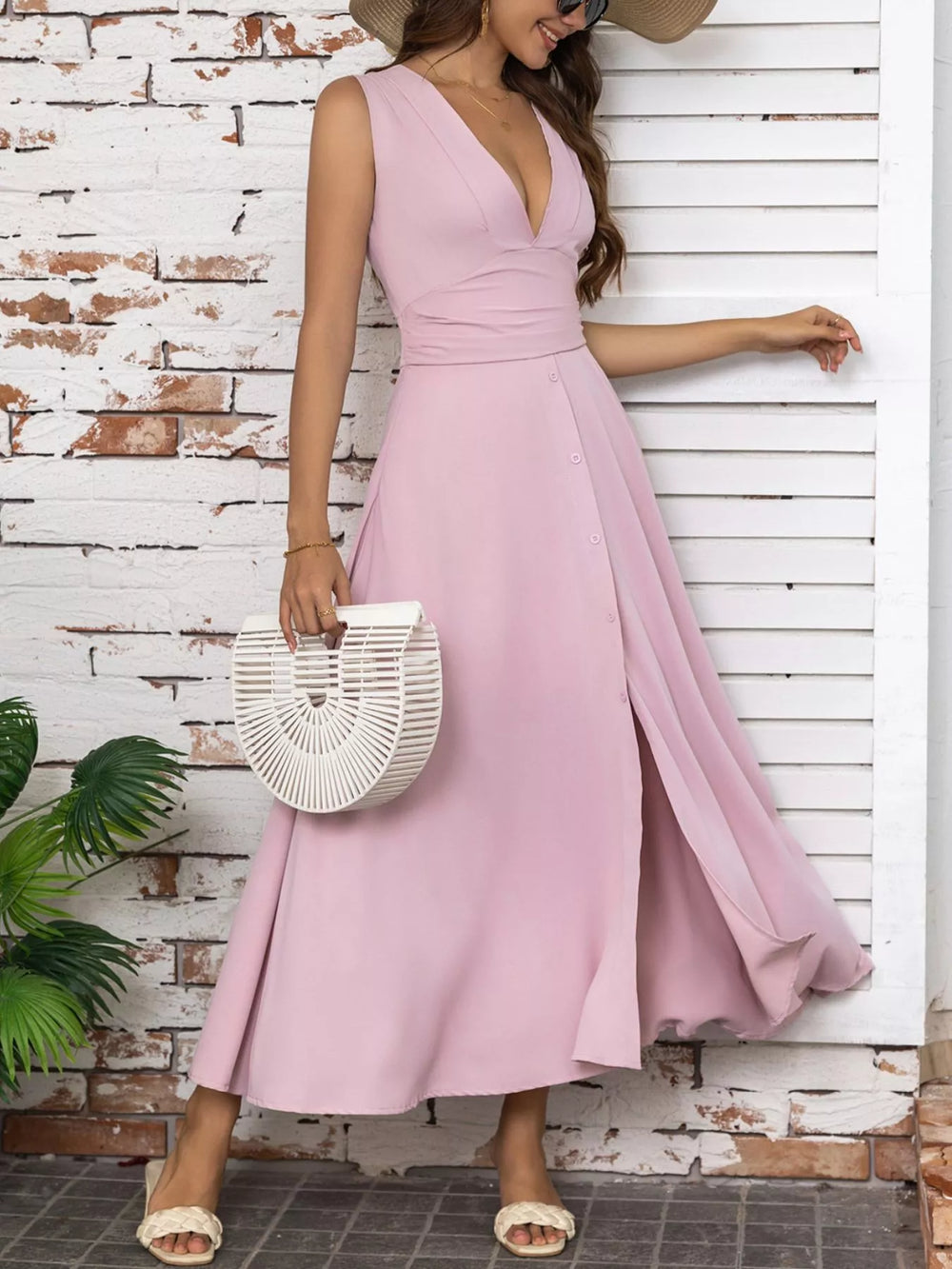 Full Size Slit V Neck Sleeveless Dress Plus Size