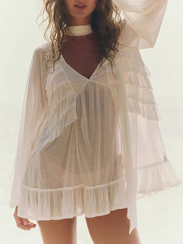 Sheer Ruffle Trim Beach Cover-Up