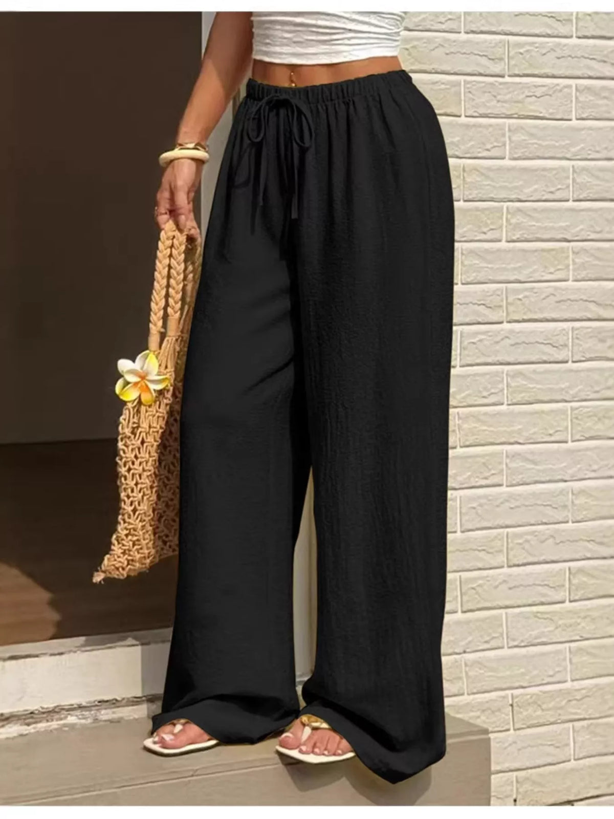 Plus Size Wide-Leg Drawstring Pants