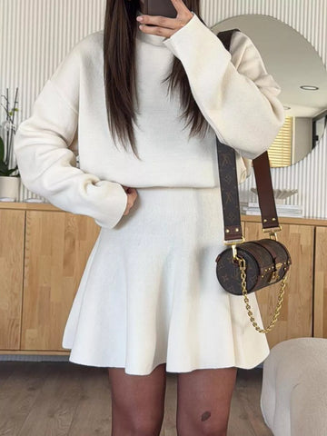 Turtleneck Dropped Shoulder Sweater and Skirt Set
