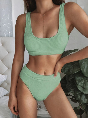 Scoop Neck Wide Strap Swim Set