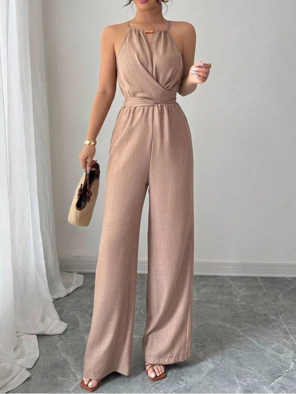 Sleeveless Tie Waist Wide-Leg Jumpsuit
