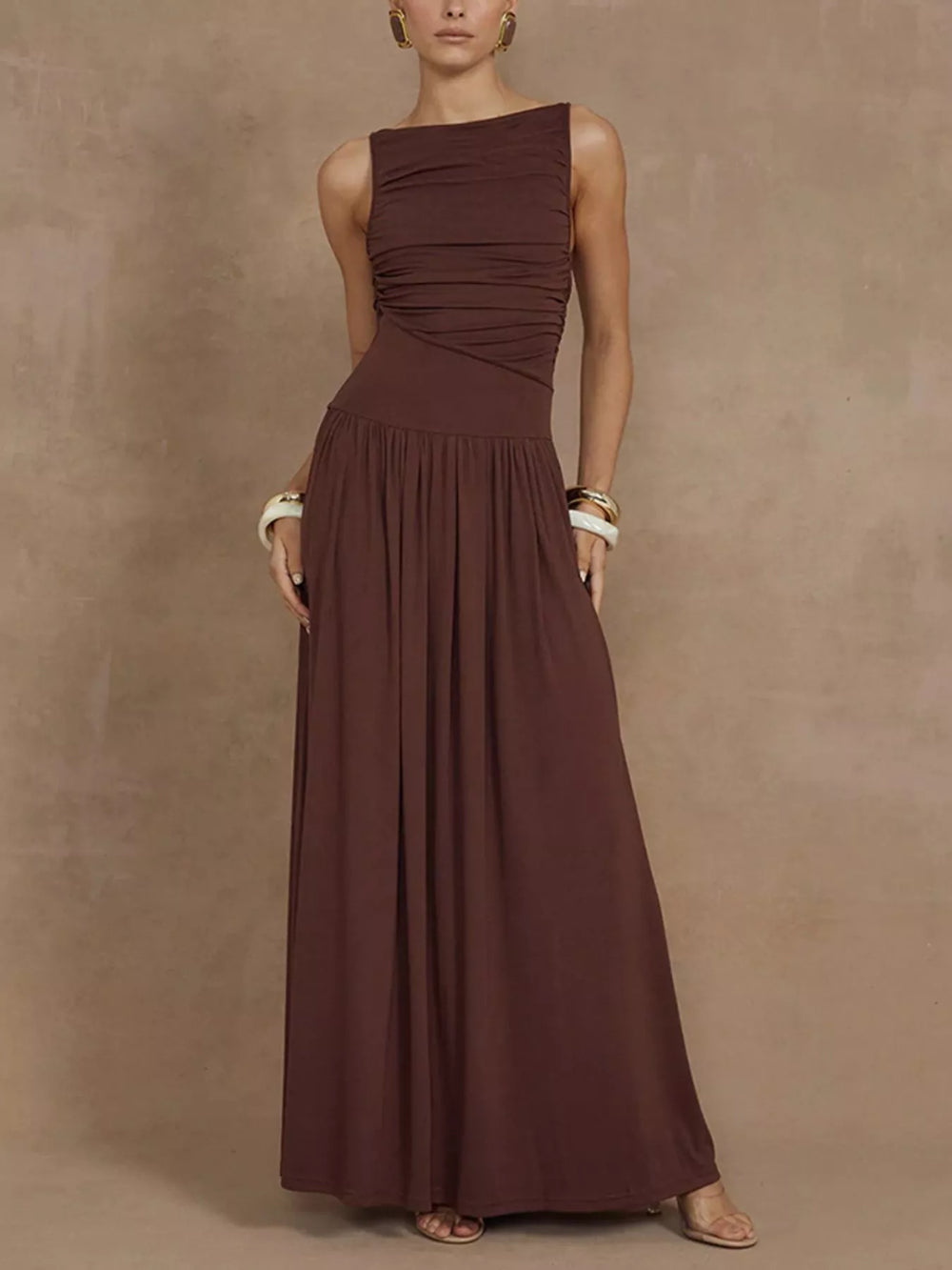 Ruched Sleeveless Maxi Dress
