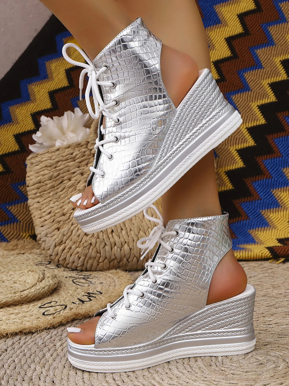 Lace Up Open Toe Wedge Sandals