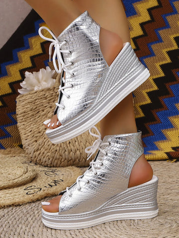 Lace Up Open Toe Wedge Sandals