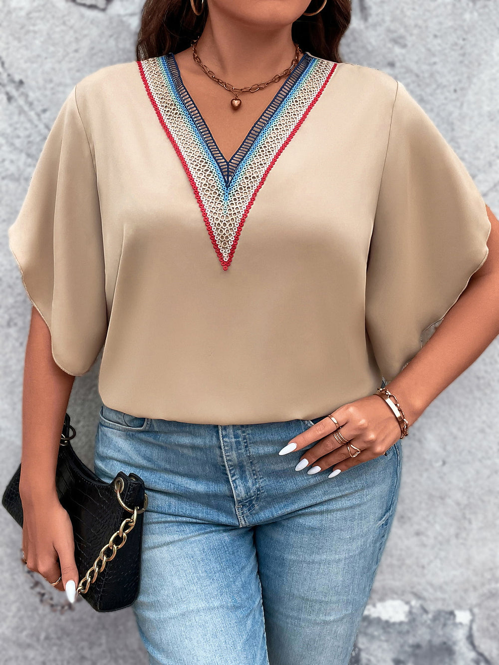 Honey Plus Size V Neck Flutter Sleeve Blouse