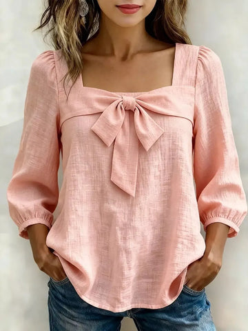 Full Size Bow Front Square Neck Blouse Plus Size