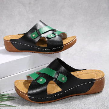 Cutout Contrast Wedge Sandals